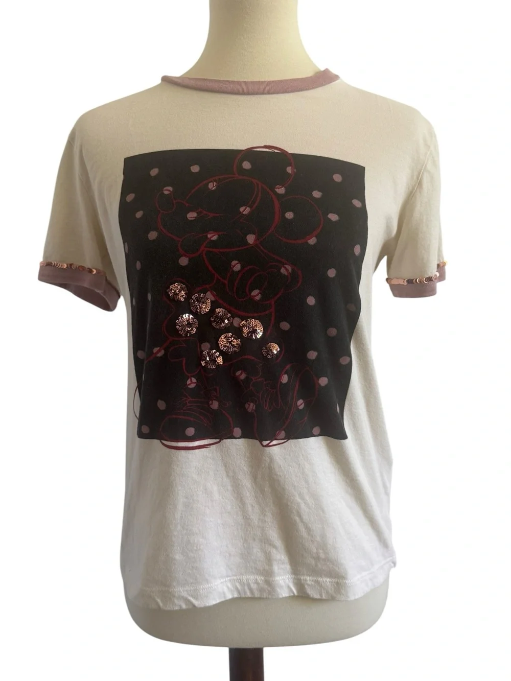 Disney X Coach Mickey Mouse Collaboration Sequin Sleeves T Shirt Size XS